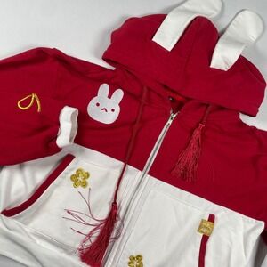 Eiichiro Oda Iroiro Anime Bunny‎ Rabbit Ears Red White Zip Up Hoodie Jacket M